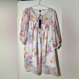 Beulah White Cream Ruffled Tie Swing Dress